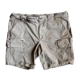 Duluth Trading Cargo Shorts Mens 42 Flex Fire‎ Hose Khaki Flap Pockets Canvas